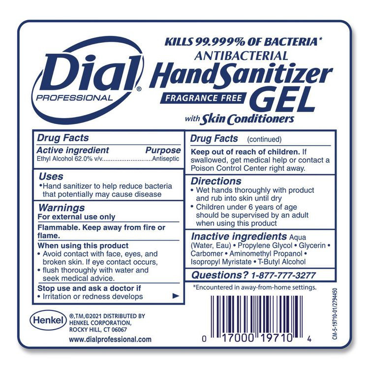 DIAL PROFESSIONAL 19717CT Antibacterial Foaming Hand Sanitizer Refill for Dial 1700 V Dispenser, 1.2 L, Fragrance Free, 3/Carton