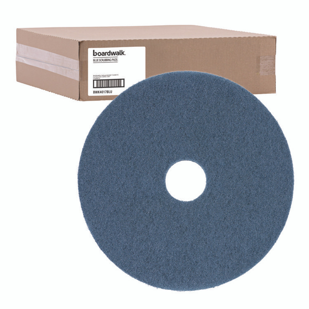 BOARDWALK 4017BLU Scrubbing Floor Pads, 17" Diameter, Blue, 5/Carton