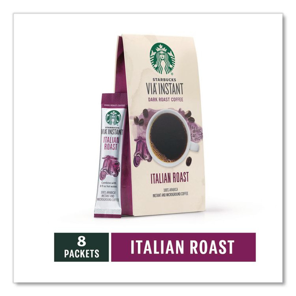 STARBUCKS COFFEE COMPANY 12407838 VIA Ready Brew Coffee, 0.11 oz, Italian Roast, 8/Pack, 12 Packs/Carton