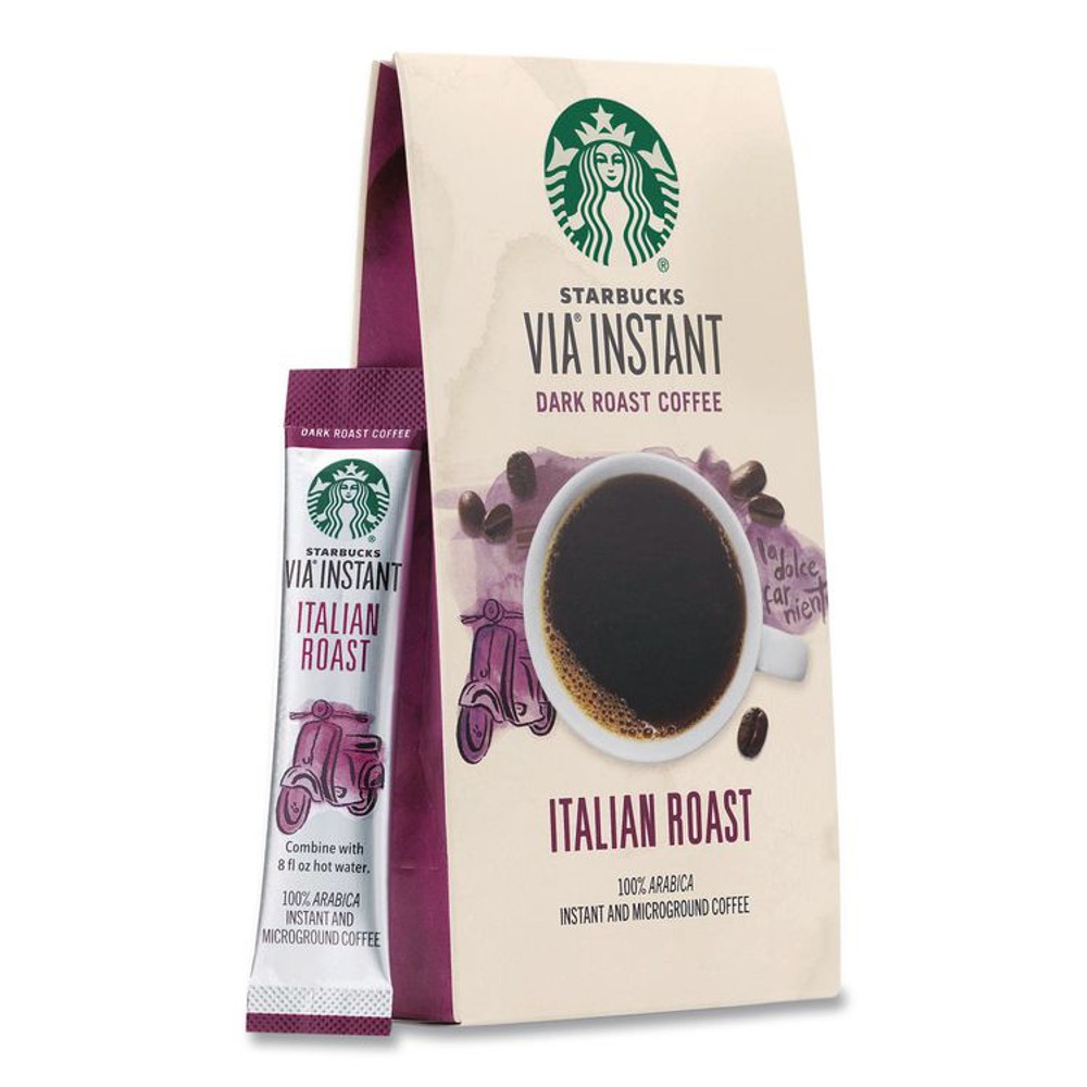 STARBUCKS COFFEE COMPANY 12407838 VIA Ready Brew Coffee, 0.11 oz, Italian Roast, 8/Pack, 12 Packs/Carton