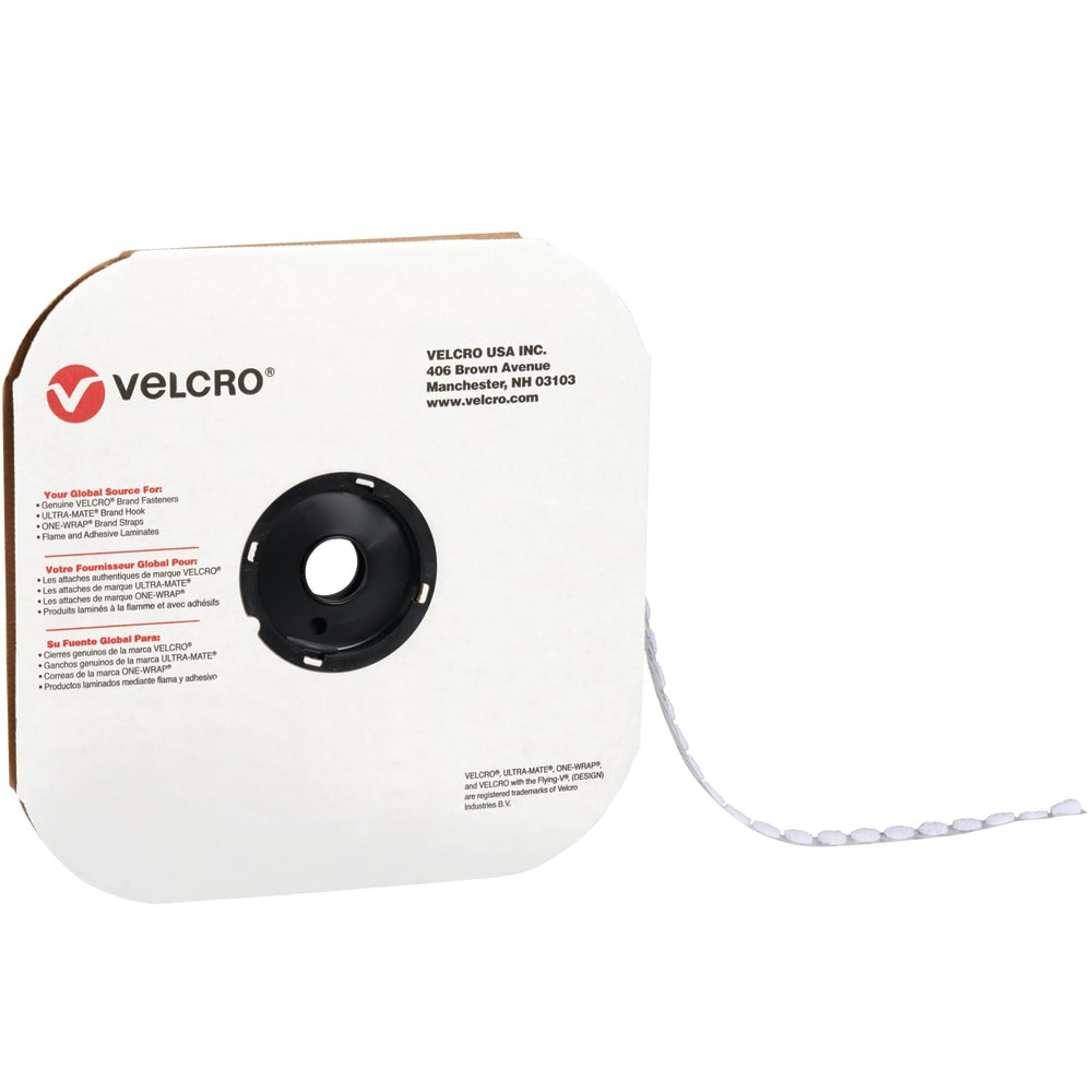 B O X MANAGEMENT, INC. VEL169 VELCRO Brand Loop Tape, Dots, 3/8in, White, Case Of 1,800