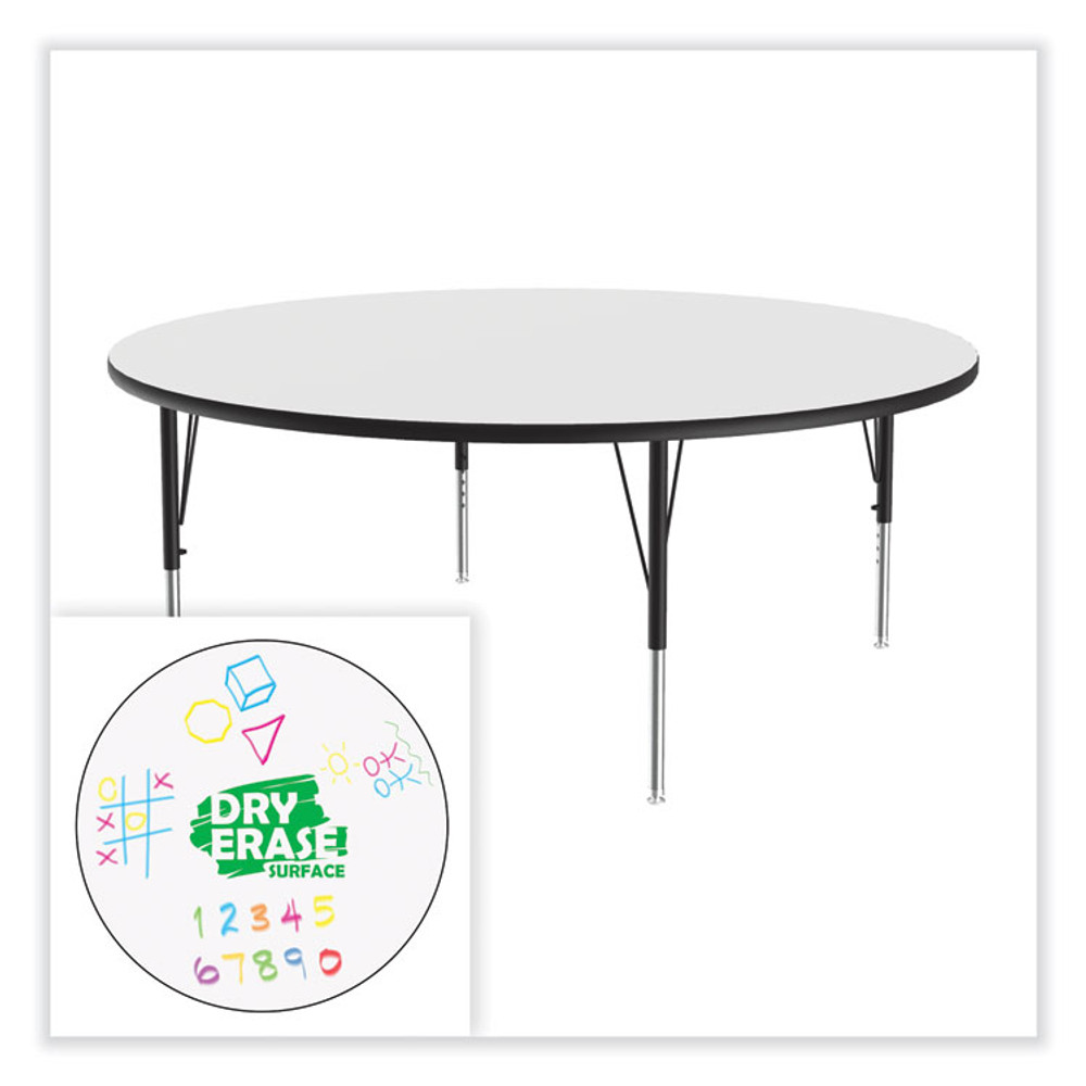 CORRELL, INC. 60DERD80954P Markerboard Activity Tables, Round, 60" x 19" to 29", White Top, Black/Silver Legs, 4/Pallet