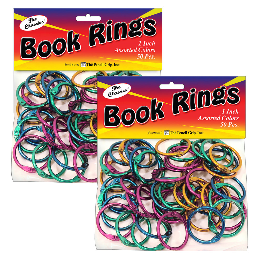 EDUCATORS RESOURCE The Pencil Grip TPG189-2  Book Rings, 1in, Assorted, 50 Rings Per Pack, Set Of 2 Packs