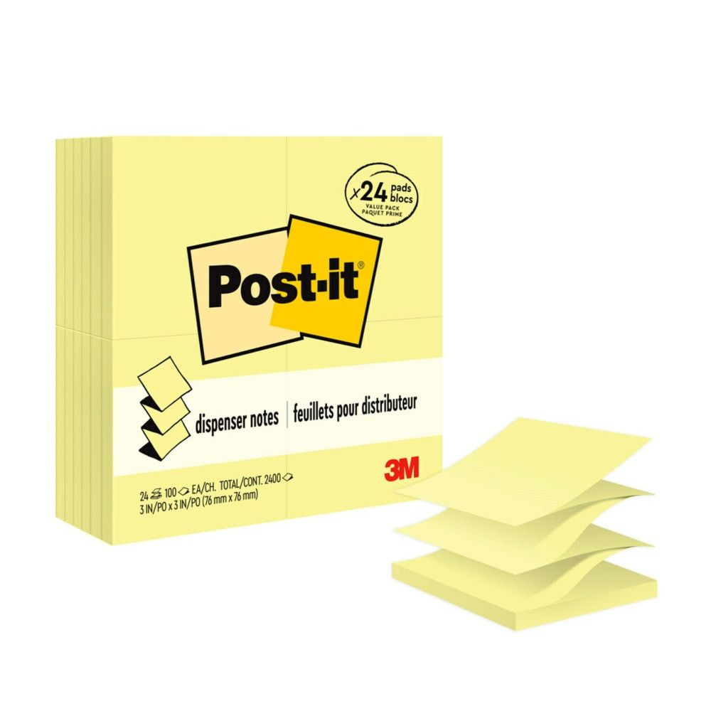 3M CO R330-Y-24VAD Post-it Pop Up Notes, 3 in x 3 in, 24 Pads, 100 Sheets/Pad, Clean Removal, Canary Yellow