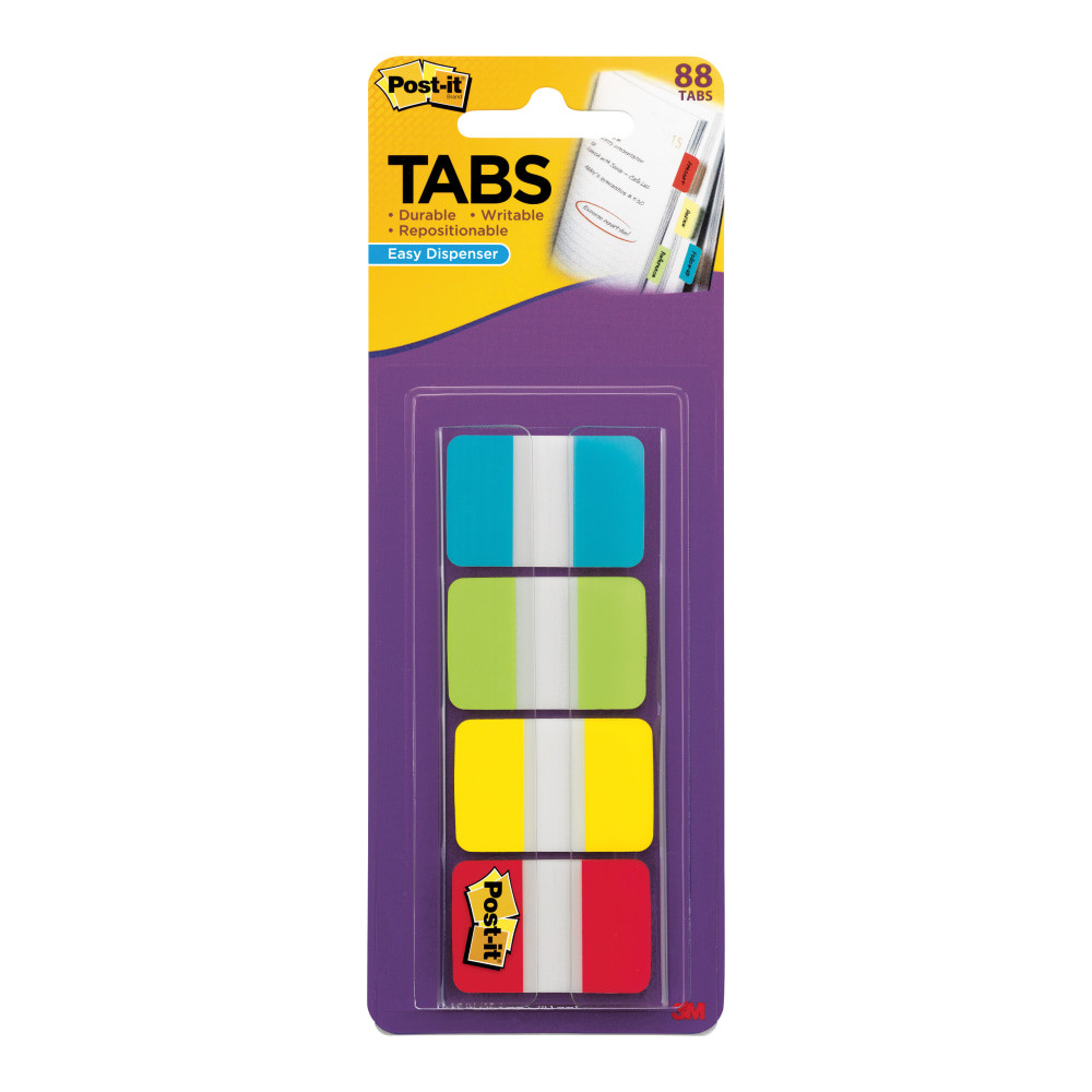 3M CO 686ALYR1IN Post-it Tabs With On-The-Go Dispenser, 1in, Assorted Colors (686-ALYR1IN), Pack Of 88 Tabs; Aqua,Lime,Yellow,Red