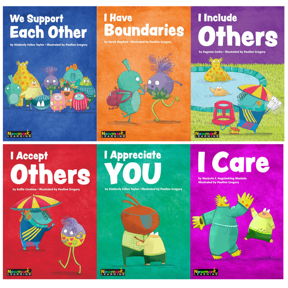 Help students develop positive behavior, learn about their emotions and improve their reading skills with Newmark Learning MySELF Readers. Each set of books includes current themes and diverse characters to facilitate real world connection opportunities.  Helps children understand and discuss their emotions while building foundational reading skills.  Modern stories feature current themes and diverse characters.  Inside front cover of each book offers teaching tips to ease conversations about behavior while building reading skills to meet Common Core Standards.  Inside back cover offers post-reading questions and real world connection opportunities.  Titles in this set include I Care, I Appreciate You, I Accept Others, I Include Others, I Have Boundaries and We Support Each Other.
