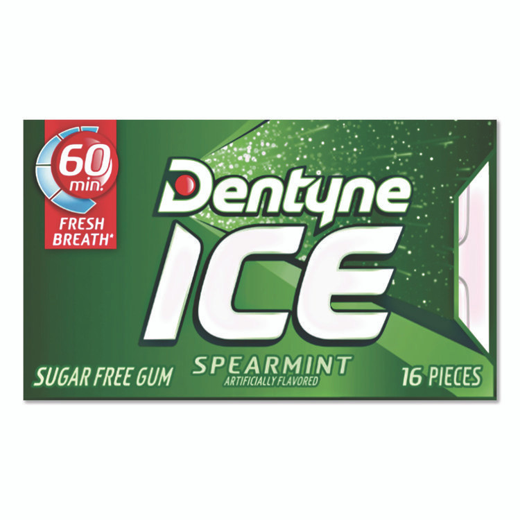 MONDELEZ INTERNATIONAL Dentyne Ice® AMC31500 Sugarless Gum, Spearmint, 16 Pieces/Pack, 9 Packs/Box