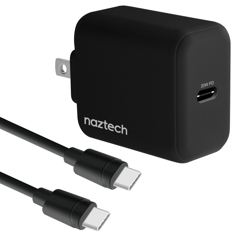 HYPERCEL CORPORATION 15397 Naztech 20-Watt Power Delivery USB-C Wall Charger And USB-C To USB-C Cable, 4ft, Black