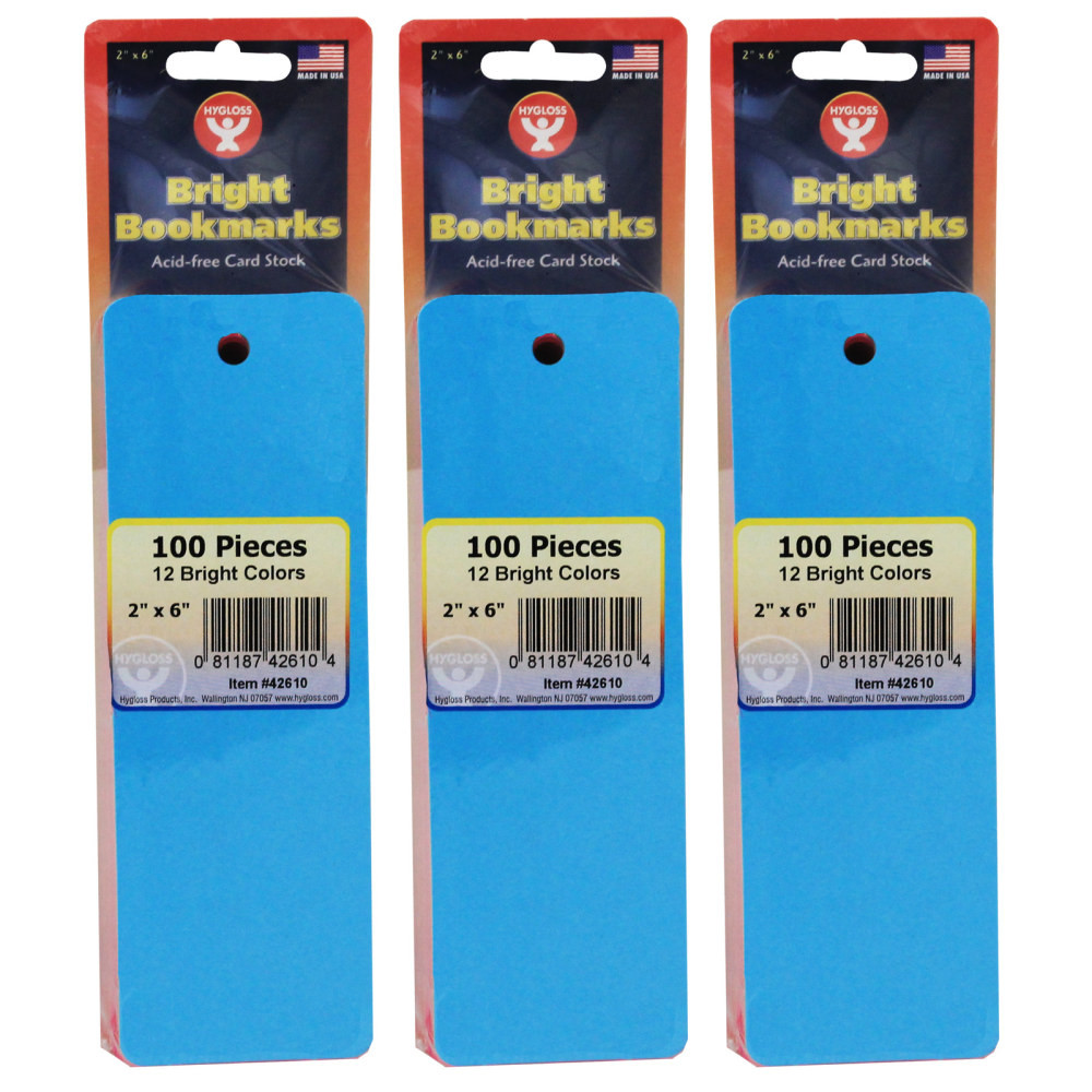 EDUCATORS RESOURCE Hygloss HYG42610-3  Mighty Bright Bookmarks, 6in x 2in, Assorted Colors, 100 Bookmarks Per Pack, Set Of 3 Packs
