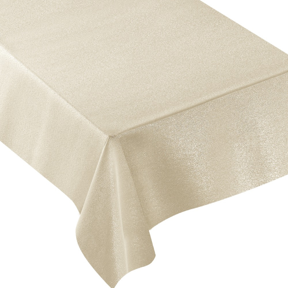 AMSCAN CO INC 570529.57 Amscan Metallic Fabric Table Cover, 60in x 104in, Vanilla Creme