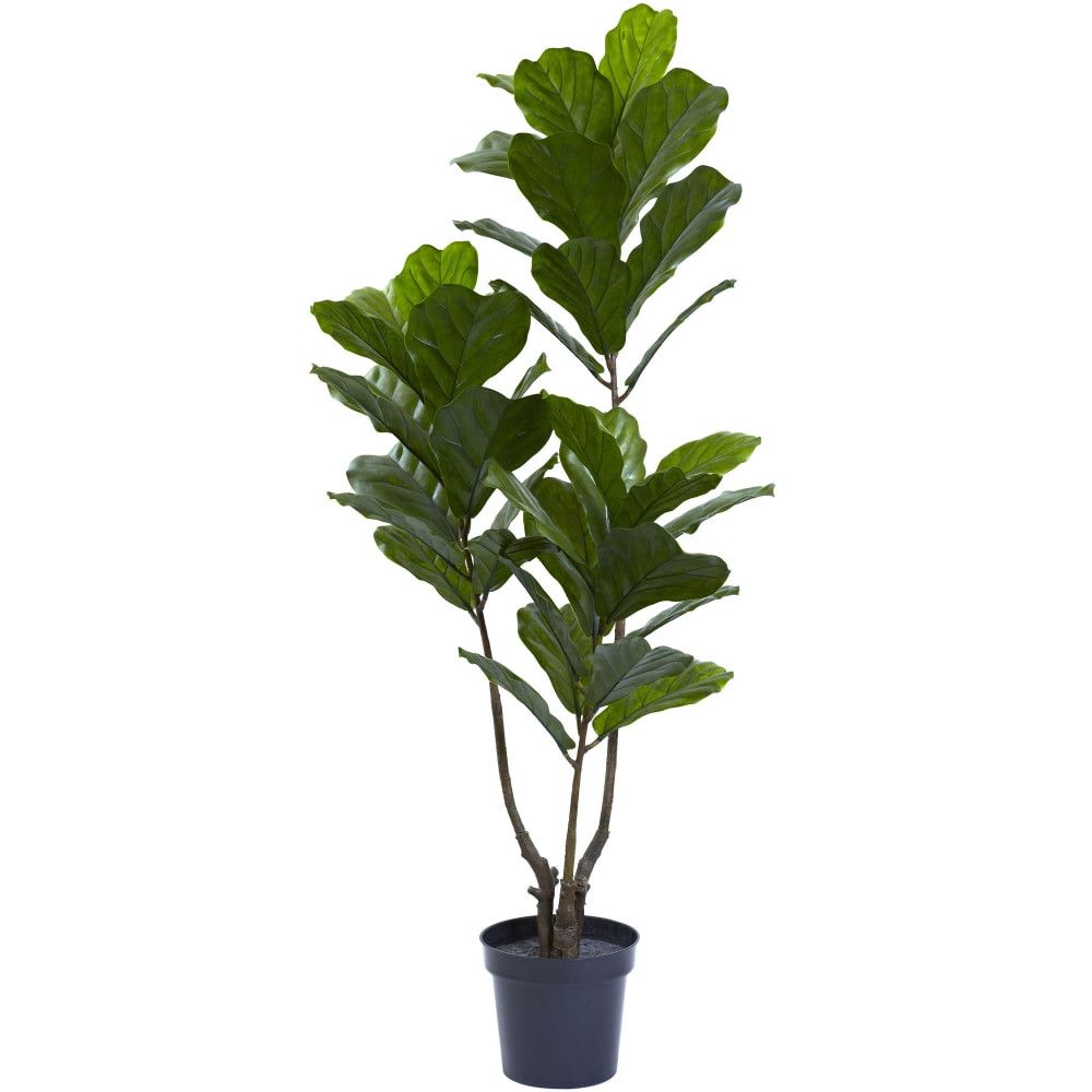 NEARLY NATURAL INC. 5449 Nearly Natural 65inH UV-Resistant Fiddle Leaf Tree With Plastic Pot, Green