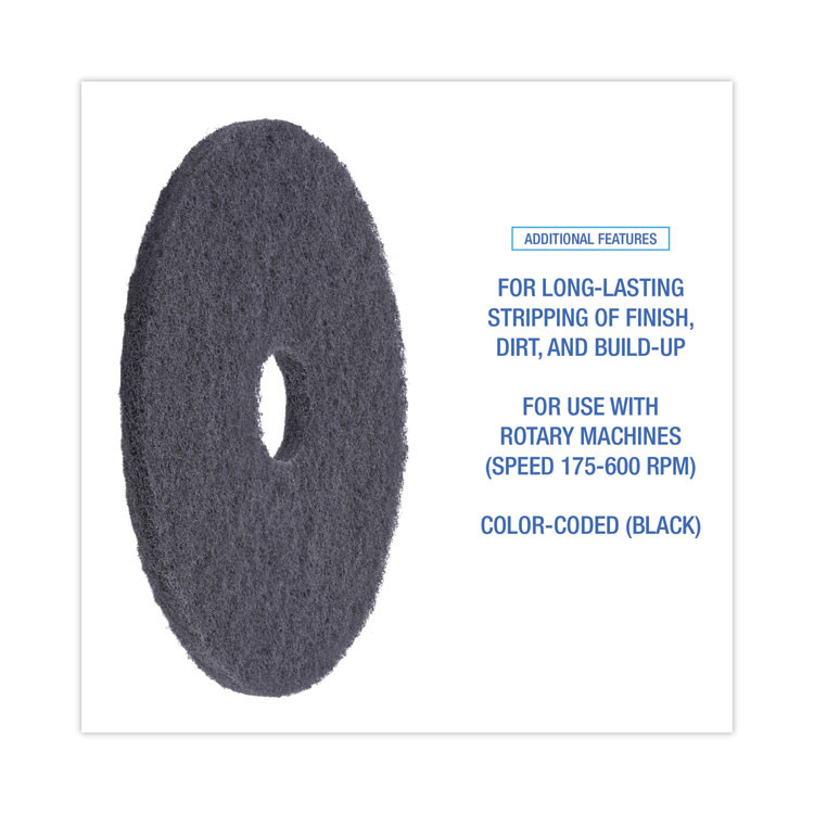 BOARDWALK 4016 BLA Stripping Floor Pads, 16" Diameter, Black, 5/Carton