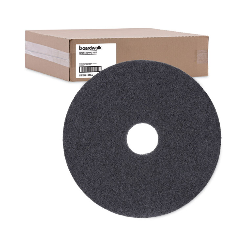 BOARDWALK 4016 BLA Stripping Floor Pads, 16" Diameter, Black, 5/Carton