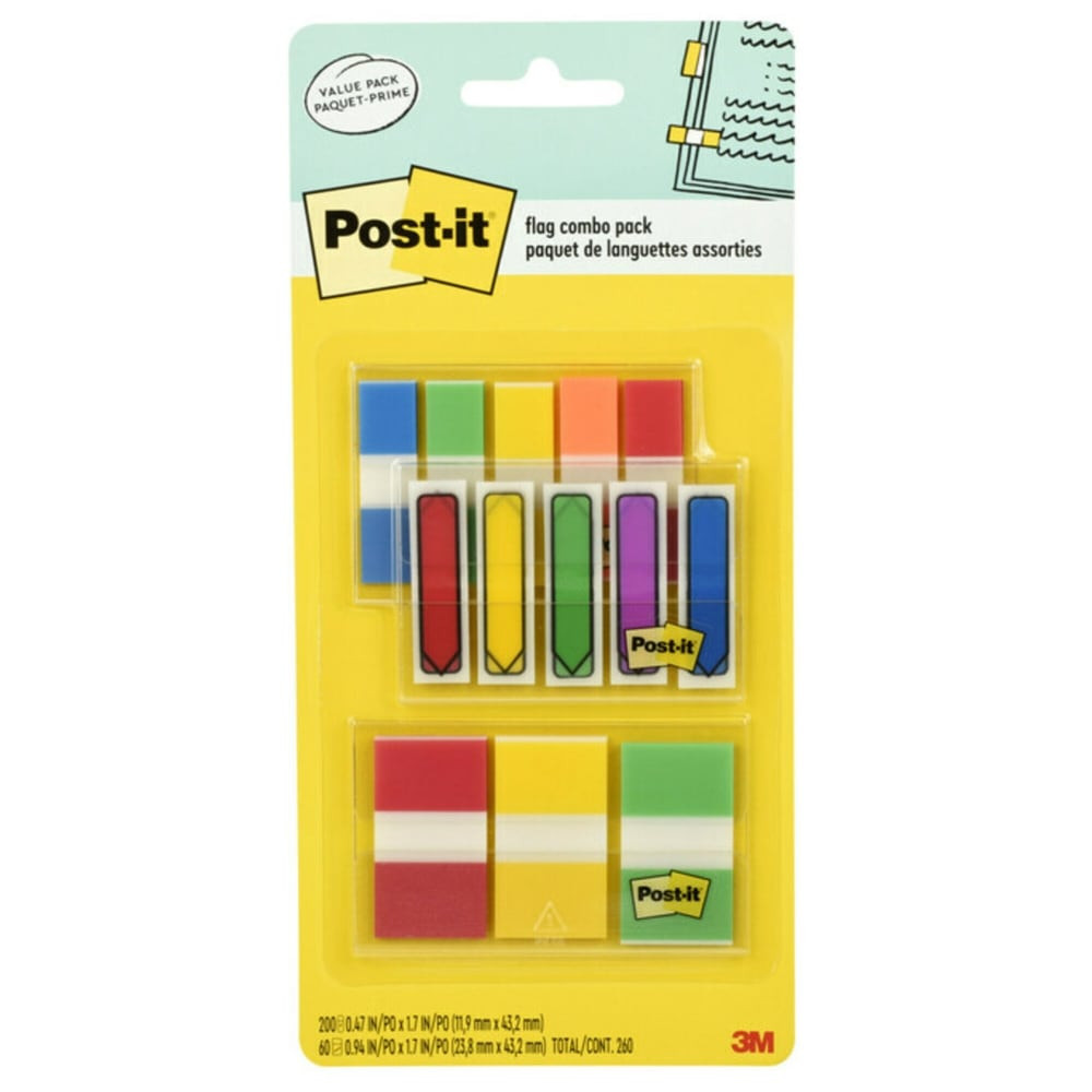 3M CO Post-it 686COMBO1  Tabs and Flags Combo Pack - Red, Yellow, Blue, Green, Orange - Sticky, Adhesive - 136 / Pack