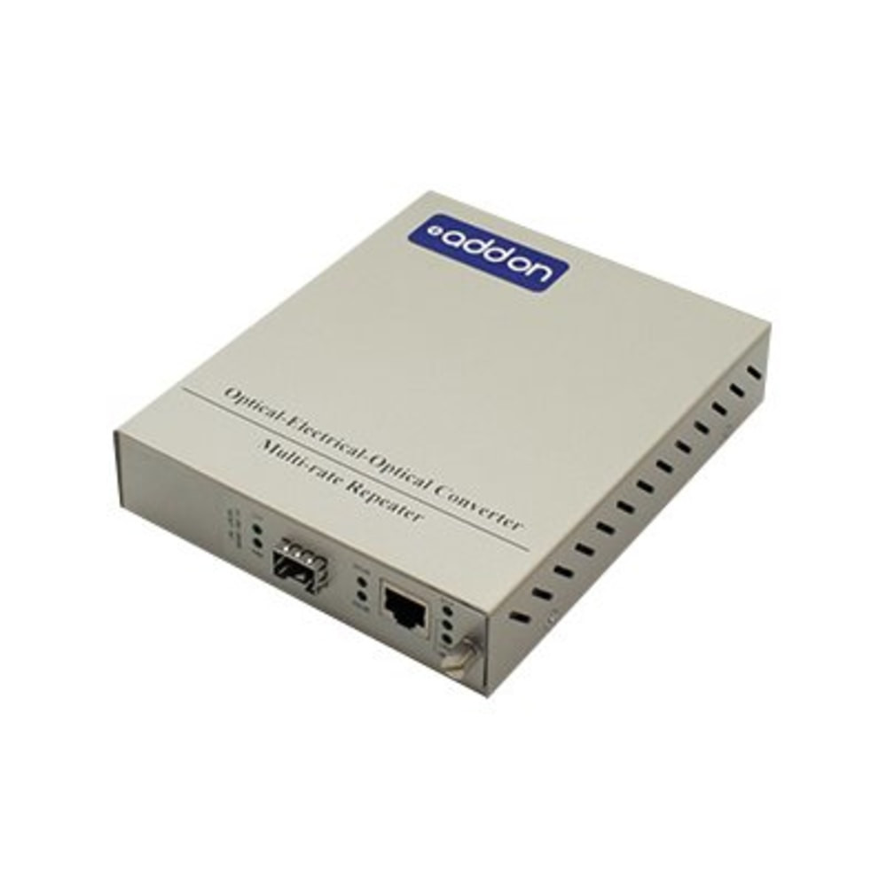 ADD-ON COMPUTER PERIPHERALS, INC. AddOn ADD-MCCTXSFP-SK  1Gbs 1 RJ-45 to 1 SFP Media Converter - Fiber media converter - GigE - 1000Base-T - RJ-45 / SFP (mini-GBIC) - for P/N: CWDM-SFP-1430-40-I-AO, CWDM-SFP-1570-40-I-AO