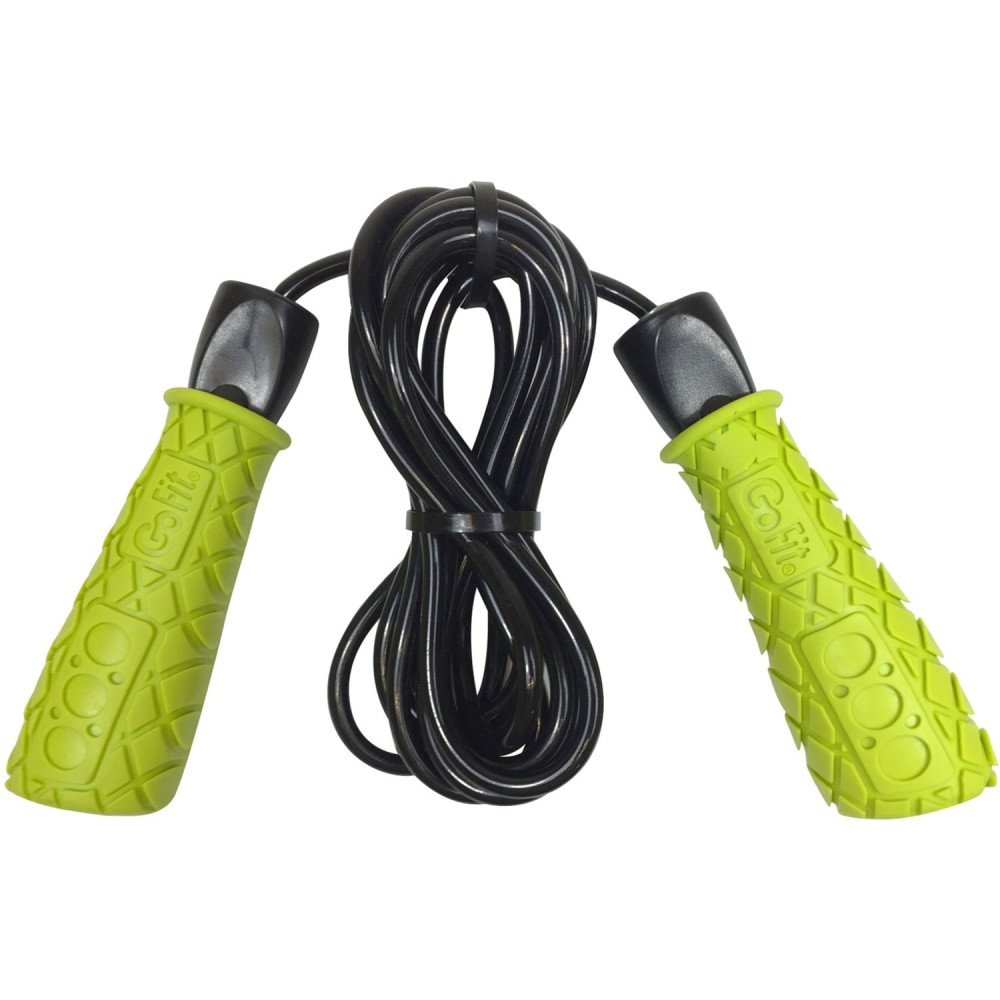 Adjustable-length, 9ft rope  Deluxe grip handles  Ergonomic design  Solid PVC rope  Smooth, ball bearing action