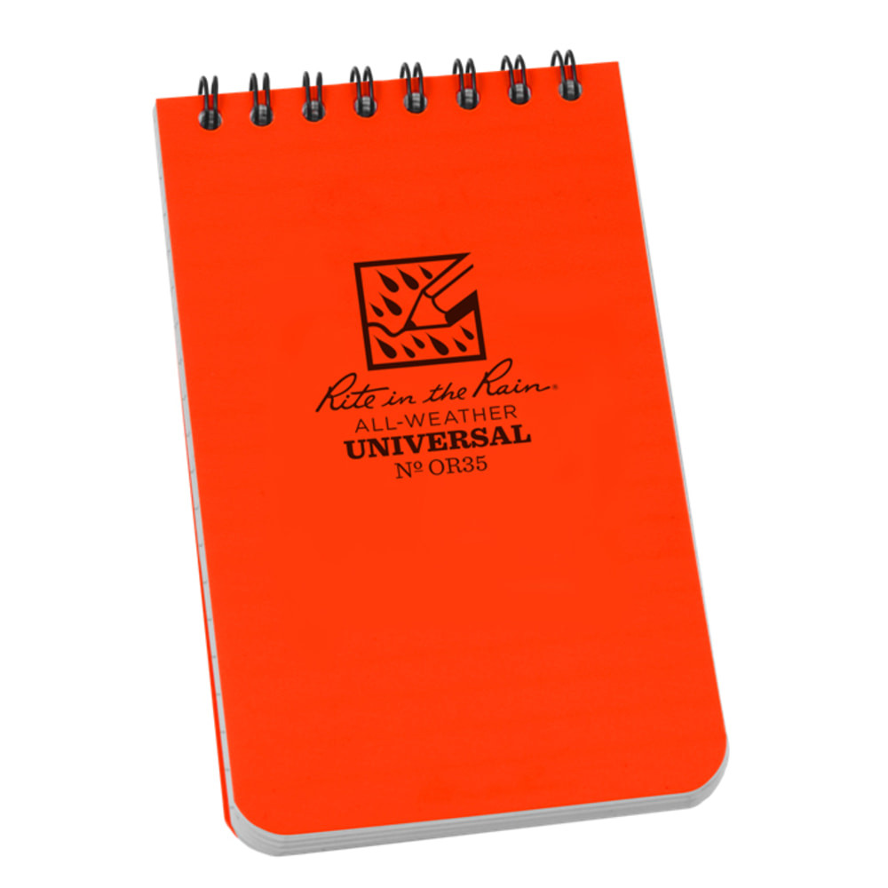 RITE IN THE RAIN OR35  All-Weather Spiral Notebooks, Top, 3in x 5in, 100 Pages (50 Sheets), Orange, Pack Of 12 Notebooks