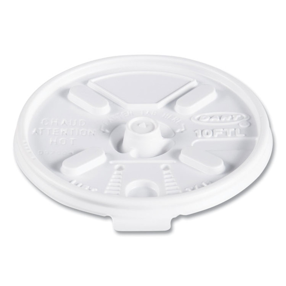 DART 10FTL Lift n' Lock Plastic Hot Cup Lids, Fits 10 oz Hot Cups, White, 1,000/Carton