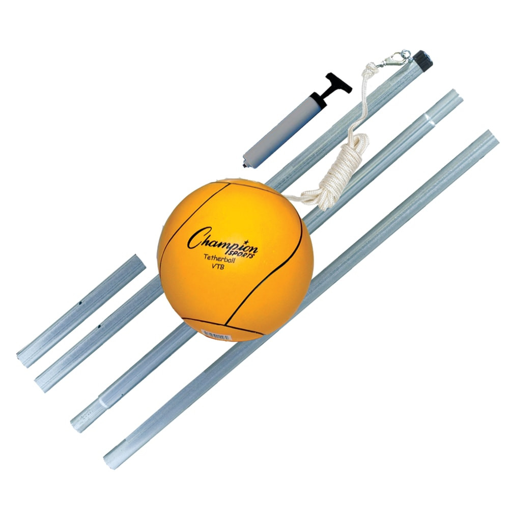 The Champion Sports Deluxe Tetherball Set has everything you need to set up a game of tetherball at the park, campsite, or even at the beach.  This tetherball set includes a regulation ball, three 1.5in steel telescopic 24in long poles, durable 102in nylon rope, 6in inflating pump and needles, 12in ground sleeve, handy carrying bag with inner box, and instructions.  The telescopic pole easily adjusts so players of all heights and ages can enjoy the game.