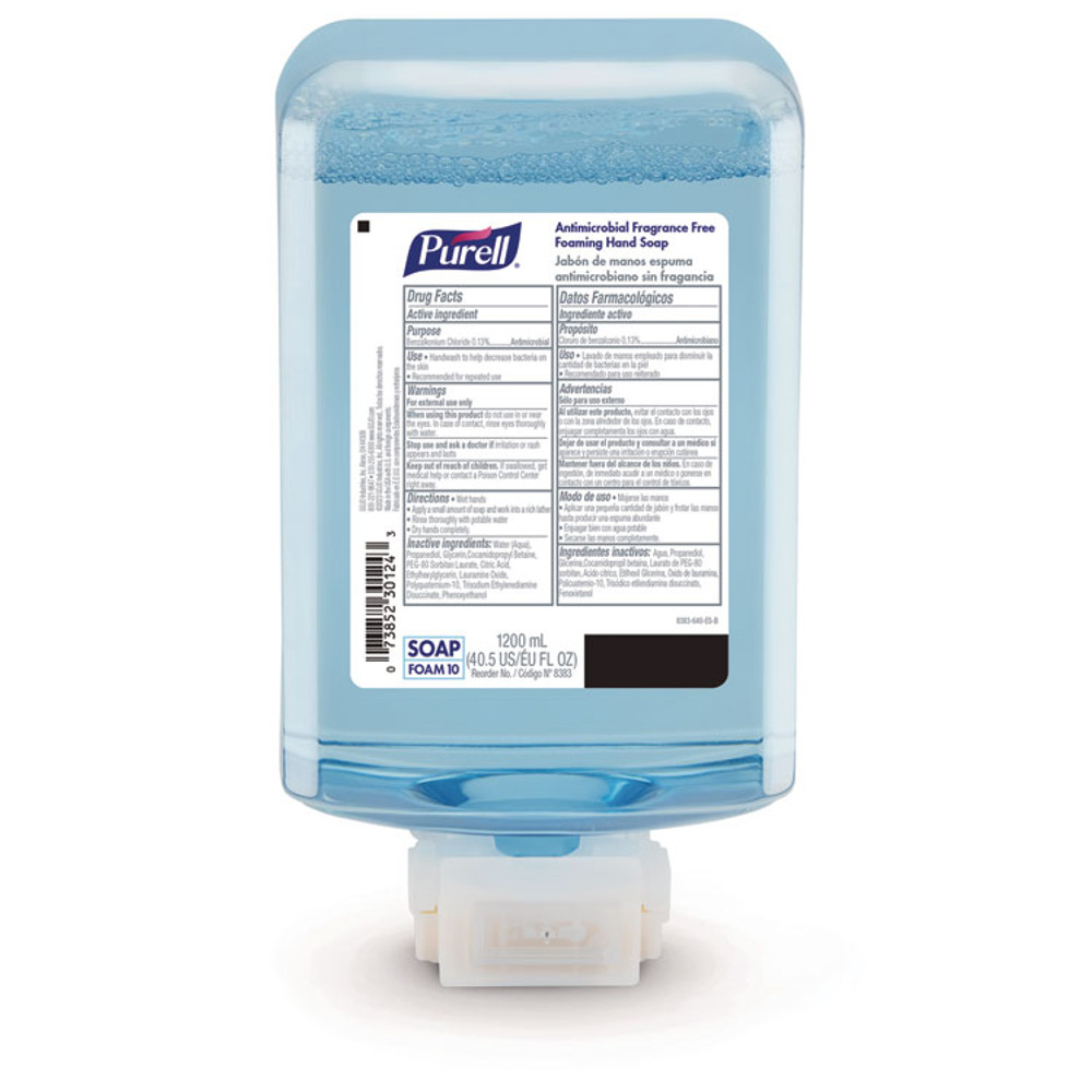 GO-JO INDUSTRIES PURELL® 838302CT Antimicrobial Foaming Hand Soap Refill, For ES10 Dispensers, Fragrance-Free, 1,200 mL, 2/Carton