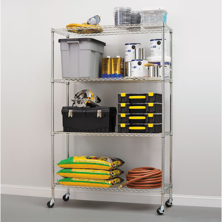 ALERA SW604818SR NSF Certified 4-Shelf Wire Shelving Kit with Casters, 48w x 18d x 72h, Silver