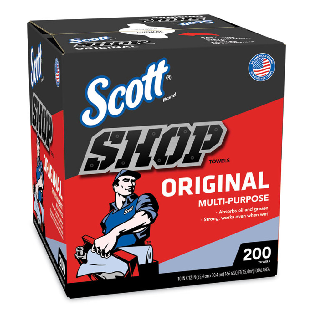 KIMBERLY-CLARK PROFESSIONAL Scott® 75190 Shop Towels, POP-UP Box, 1-Ply, 9 x 12, Blue, 200/Box, 8 Boxes/Carton