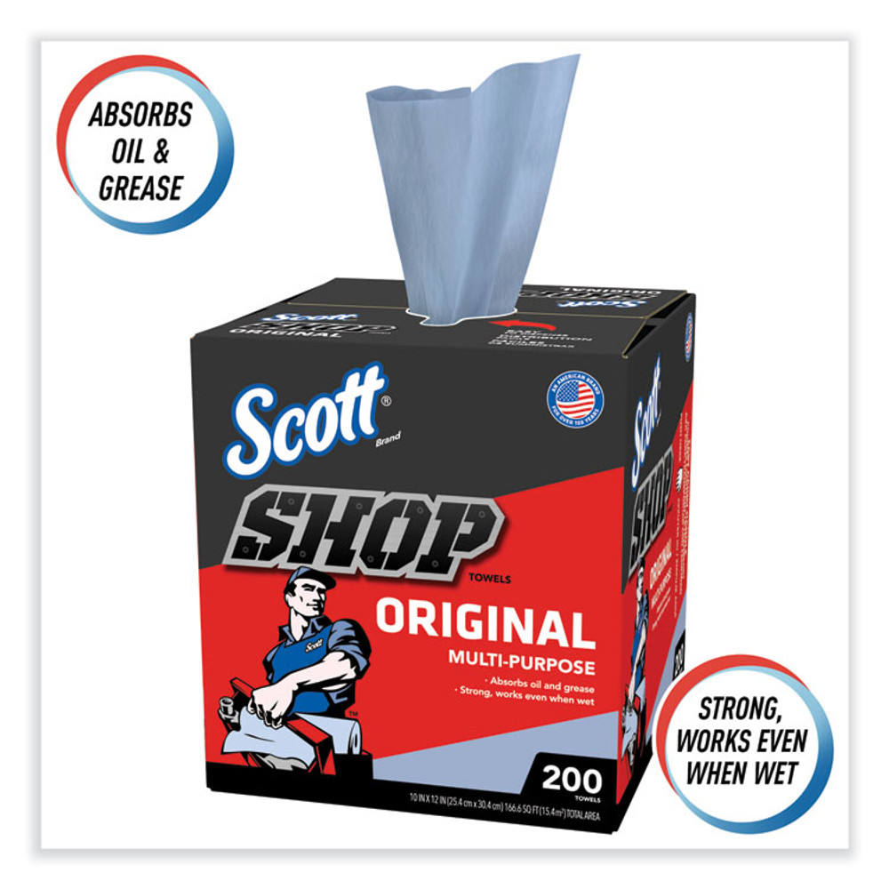 KIMBERLY-CLARK PROFESSIONAL Scott® 75190 Shop Towels, POP-UP Box, 1-Ply, 9 x 12, Blue, 200/Box, 8 Boxes/Carton