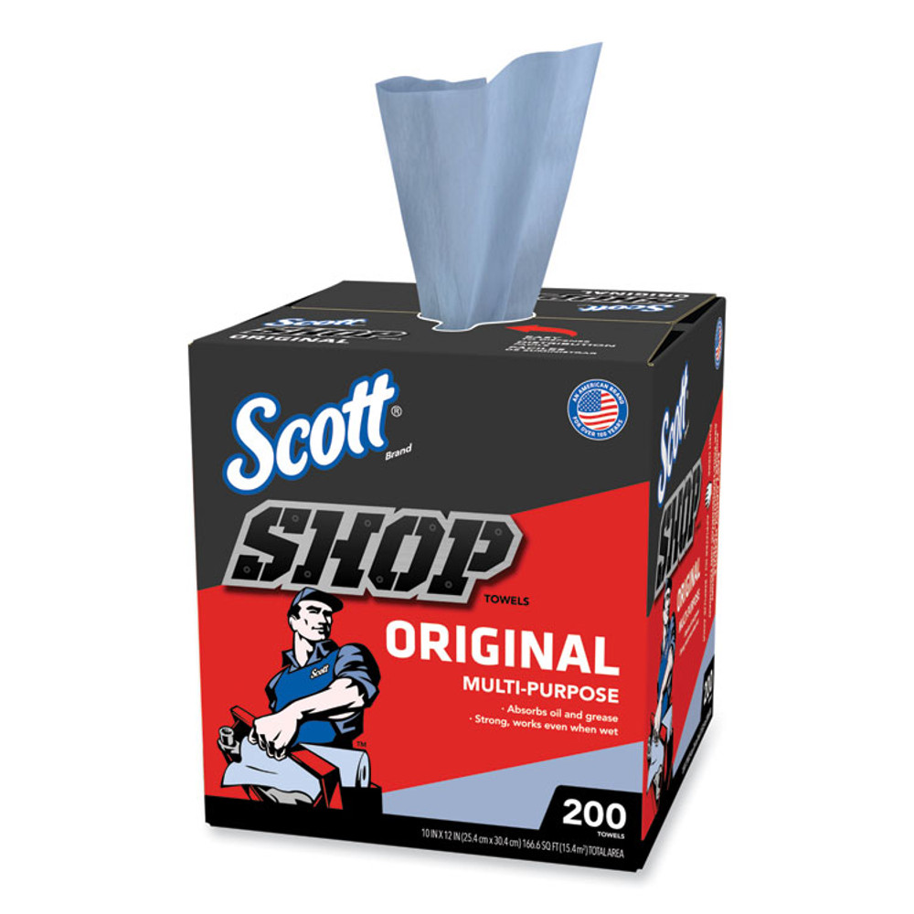 KIMBERLY-CLARK PROFESSIONAL Scott® 75190 Shop Towels, POP-UP Box, 1-Ply, 9 x 12, Blue, 200/Box, 8 Boxes/Carton
