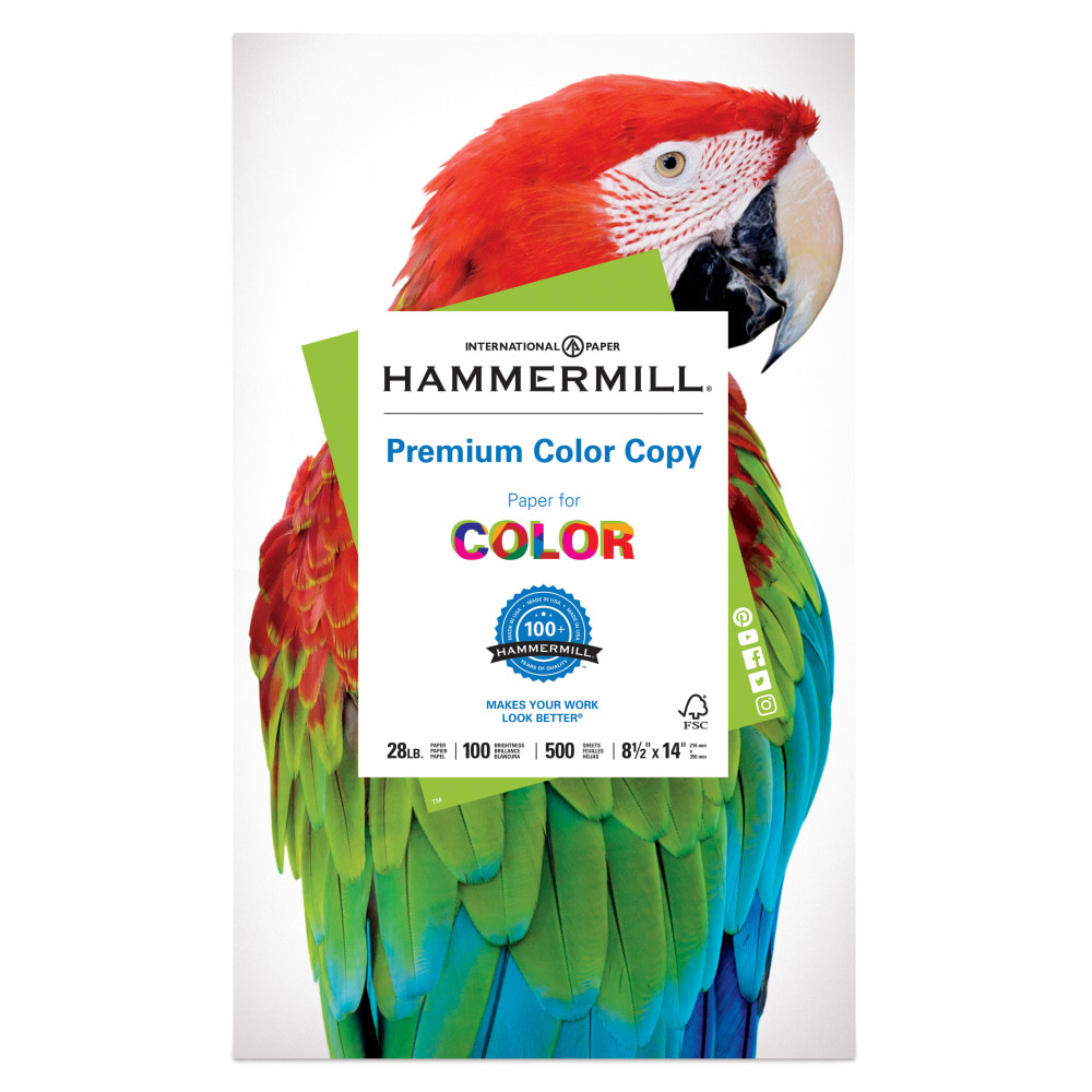 INTERNATIONAL PAPER CO Hammermill 102475  Color Multi-Use Printer & Copy Paper, White, Legal (8.5in x 14in), 500 Sheets Per Ream, 28 Lb, 92 Brightness