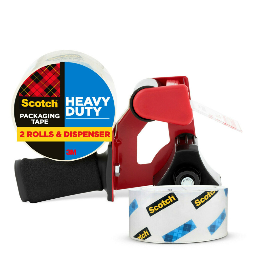Now even the heaviest packages can withstand rough handling. Our Scotch Heavy Duty Shipping Packaging Tape holds strong on all box types. Its even guaranteed to stay sealed.* The strong, tough, solvent free hot melt adhesive locks in your heavy duty contents and locks out everything else. You don"t need layers of tape to get the job done-just one strip at a time-so you save time. Your heavy packages can bear the weight and stay sealed through it all with Scotch Heavy Duty packaging tape.  Guaranteed to Stay Sealed* (*If your box does not stay sealed, 3M will refund the purchase price of this tape. Proof of purchase required. Contact: 1-800-3MHELPS)  Provides excellent holding power for heavy-duty packaging and shipping  Strong seal on all box types, including hard-to-stick-to boxes  Strong, durable solvent-free hot melt adhesive seals and protects  Release coating makes unwind easy. Resists slivering, splitting and tearing  3.1 mil thick  Scotch Brand"s strongest clear-to-the-core packaging tape  Made locally, with globally sourced materials  Clear backing and instant adhesion  Heavy duty seal, even through rough handling  Includes 2 rolls of Scotch shipping tape.  Backed by the manufacturers Stay Sealed guarantee.