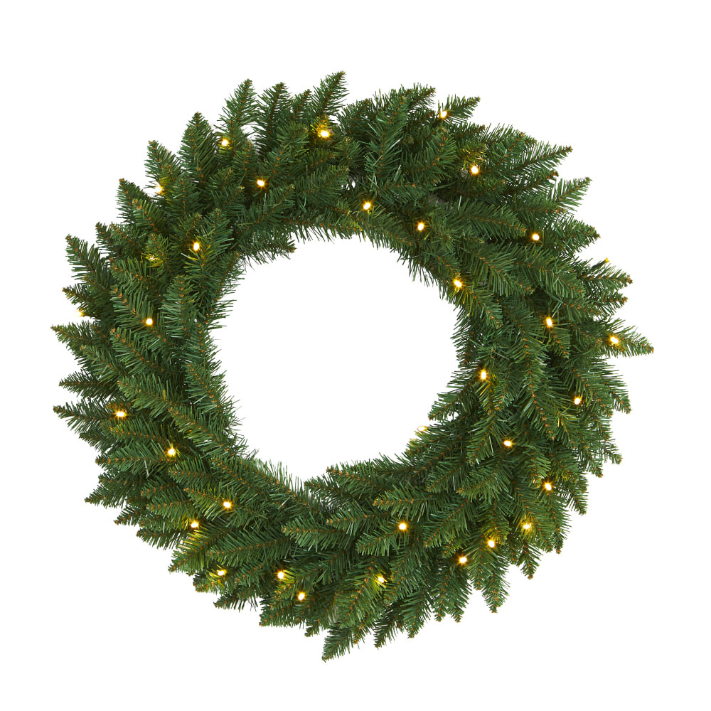 NEARLY NATURAL INC. Nearly Natural W1110  24inH Pine Artificial Christmas Wreath With 35 LED Lights, 24in x 5in, Green