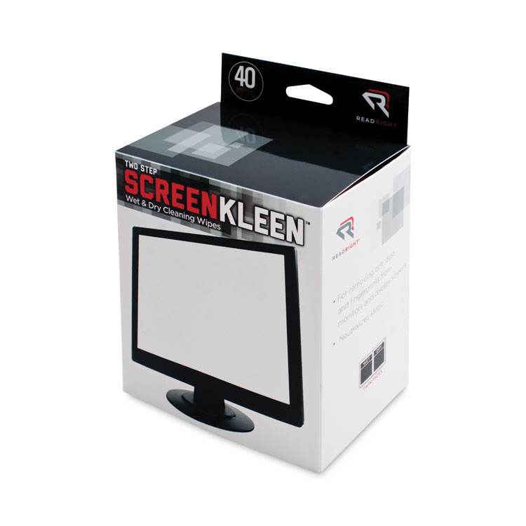 READ/RIGHT RR1305 Two Step ScreenKleen Wet and Dry Cleaning Wipes, 5 x 5, Unscented, 40/Box