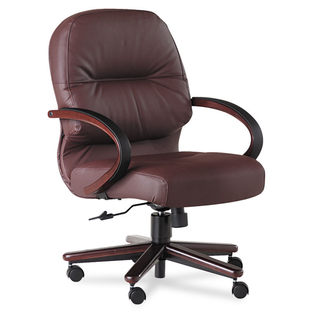 HON COMPANY 2192NSR69 Pillow-Soft 2190 Managerial Mid-Back Chair, Supports 250 lb, 16.75" to 21.25" Seat Height, Burgundy Seat/Back, Mahogany Base