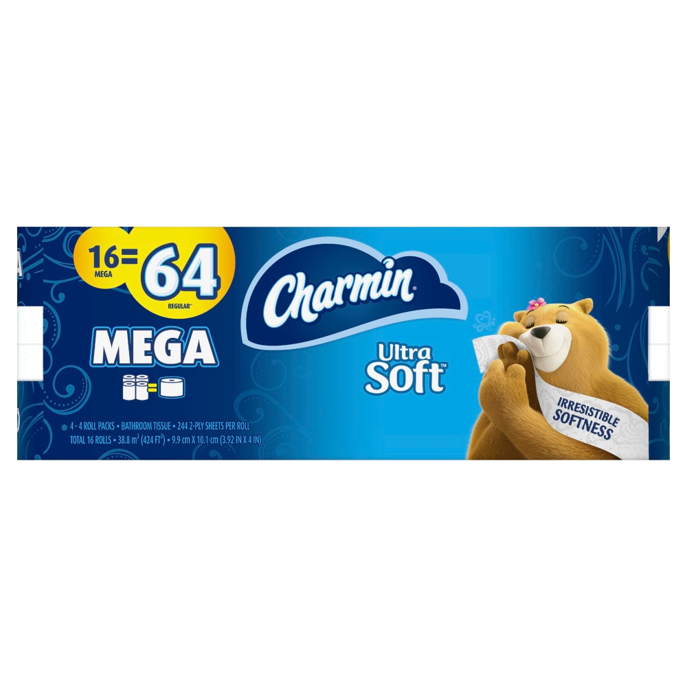 THE PROCTER & GAMBLE COMPANY 37000620396 Charmin Ultra Soft 2-Ply Toilet Paper Mega Rolls, 4in x 4in, White, 244 Sheets Per Roll, Pack Of 16 Rolls