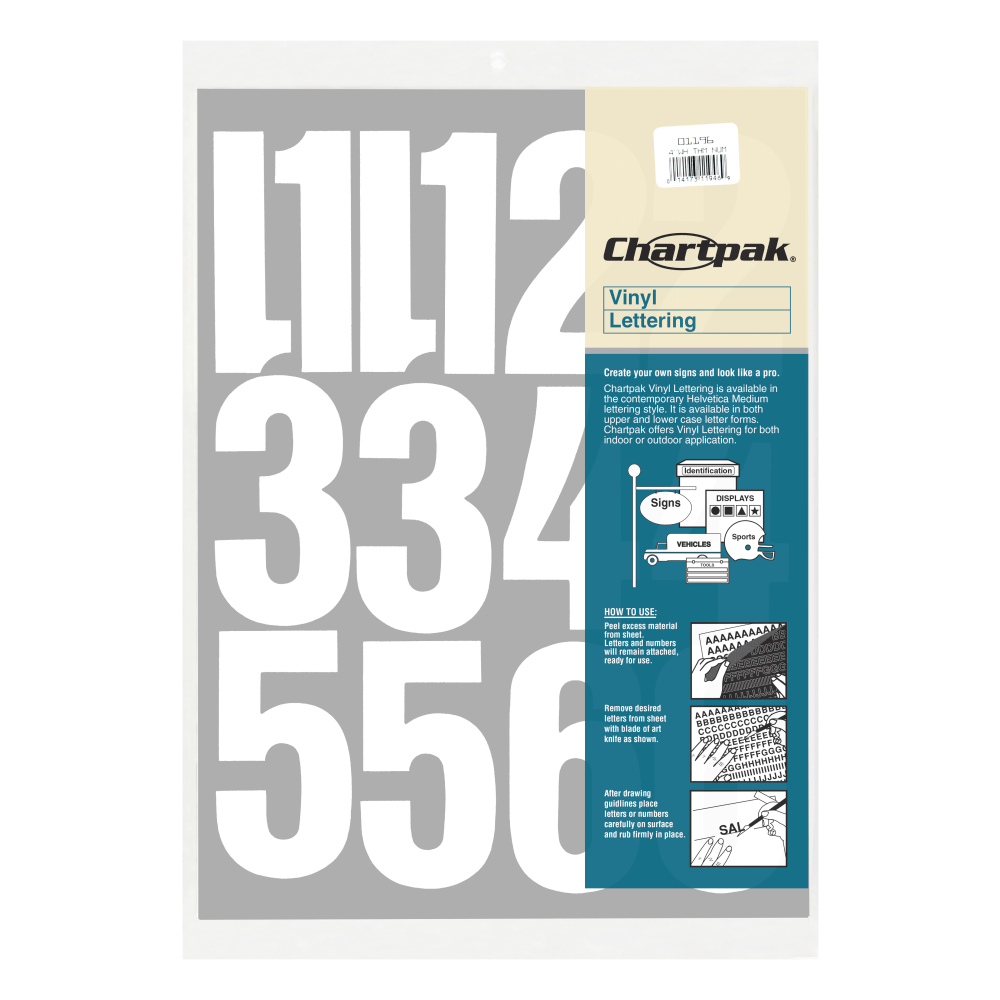 CHARTPAK, INC. 01196 Chartpak Pickett Vinyl Numbers, 4in, White