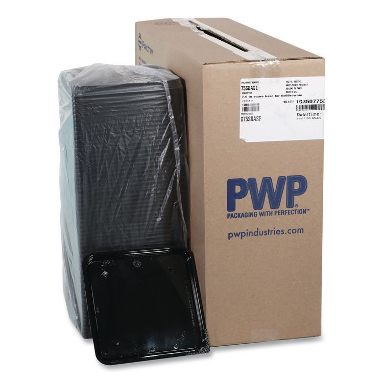 PACTIV EVERGREEN CORPORATION 75SBASE Recycled Plastic Container, 6 x 6 Brownie Container, 7.5 x 7.5 x 0.56, Black, Plastic, 195/Carton
