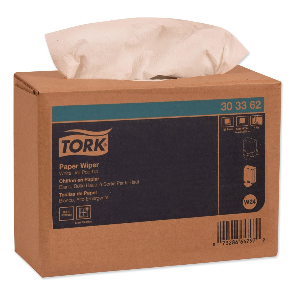 Clear liquid from various surfaces with these Tork Multipurpose Paper Wipers. These durable sheets come in a convenient self-dispensing box.  Multipurpose cloth, handy for a wide range of tasks to limit number of different cloths needed.  Efficient absorbency-ideal for picking up liquid and hand wiping.  Reusable, strong, durable wiper, excellent replacement for rental towels and rags.  Comes in an easy to store self-dispensing box to provide portability and controlled dispensing.