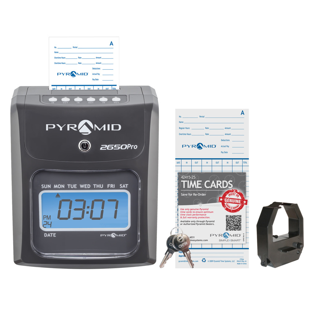 PYRAMID TECHNOLOGIES INC. 2650 Pyramid 2650Pro 6-Column Top Loading Time Clock, 8.5in x 7.25in x 5in, Charcoal PYRAMID TECHNOLOGIES INC. 2650 Pyramid 2650Pro 6-Column Top Loading Time Clock, 8.5in x 7.25in x 5in, Charcoal