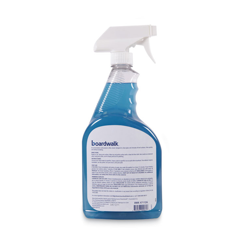 BOARDWALK 47112AEA Industrial Strength Glass Cleaner with Ammonia, Unscented, 32 oz Trigger Spray Bottle