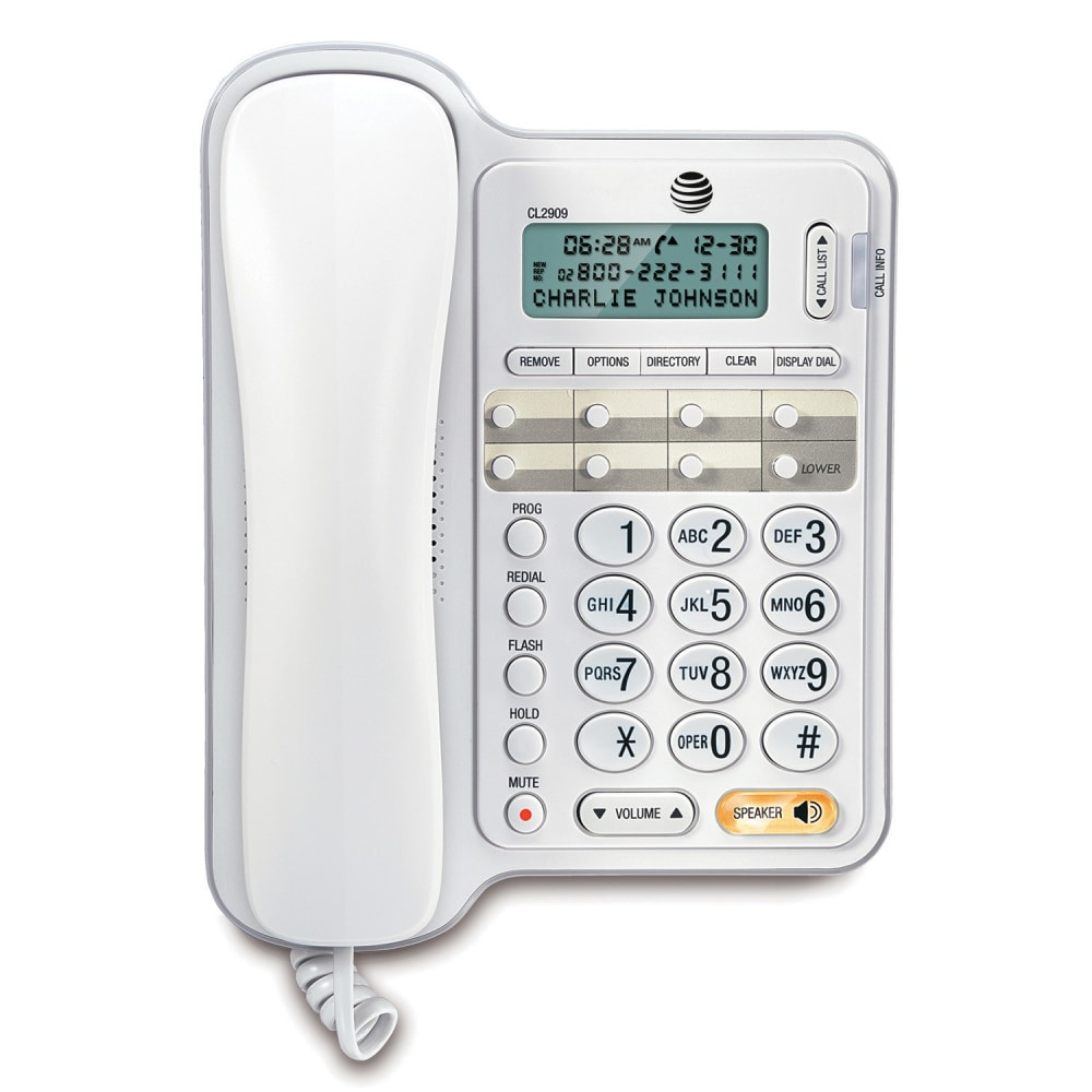 VTECH HOLDINGS LTD 2909 AT&T CL2909 Corded Phone with Speakerphone and Caller ID/Call Waiting, White