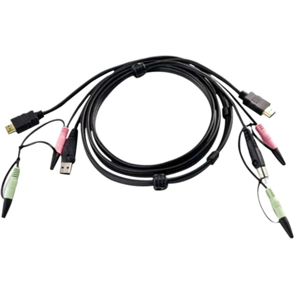 ATEN TECHNOLOGIES ATEN 2L7D02UH  USB HDMI KVM Cable - 5.91ft HDMI/Mini-phone/USB KVM Cable for KVM Switch - Black