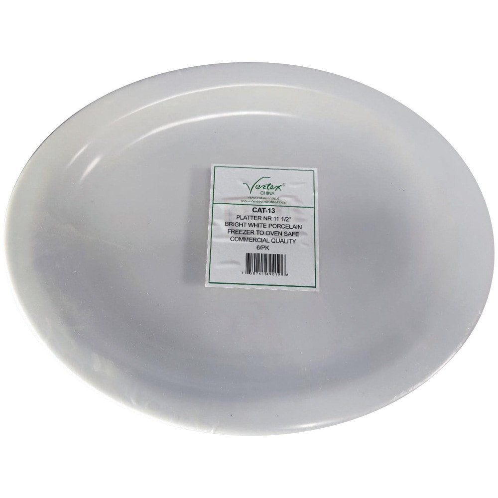 Use the Hoffman Vertex China Catalina Collection Narrow Rim Platters at dinner parties and holidays. These round platters are crafted from ceramic and have narrow rims.  Ceramic construction.  Round shape with narrow rims.  Microwave safe.  State of the art packaging packages 6 platters in 1 unit.  Bright white design.