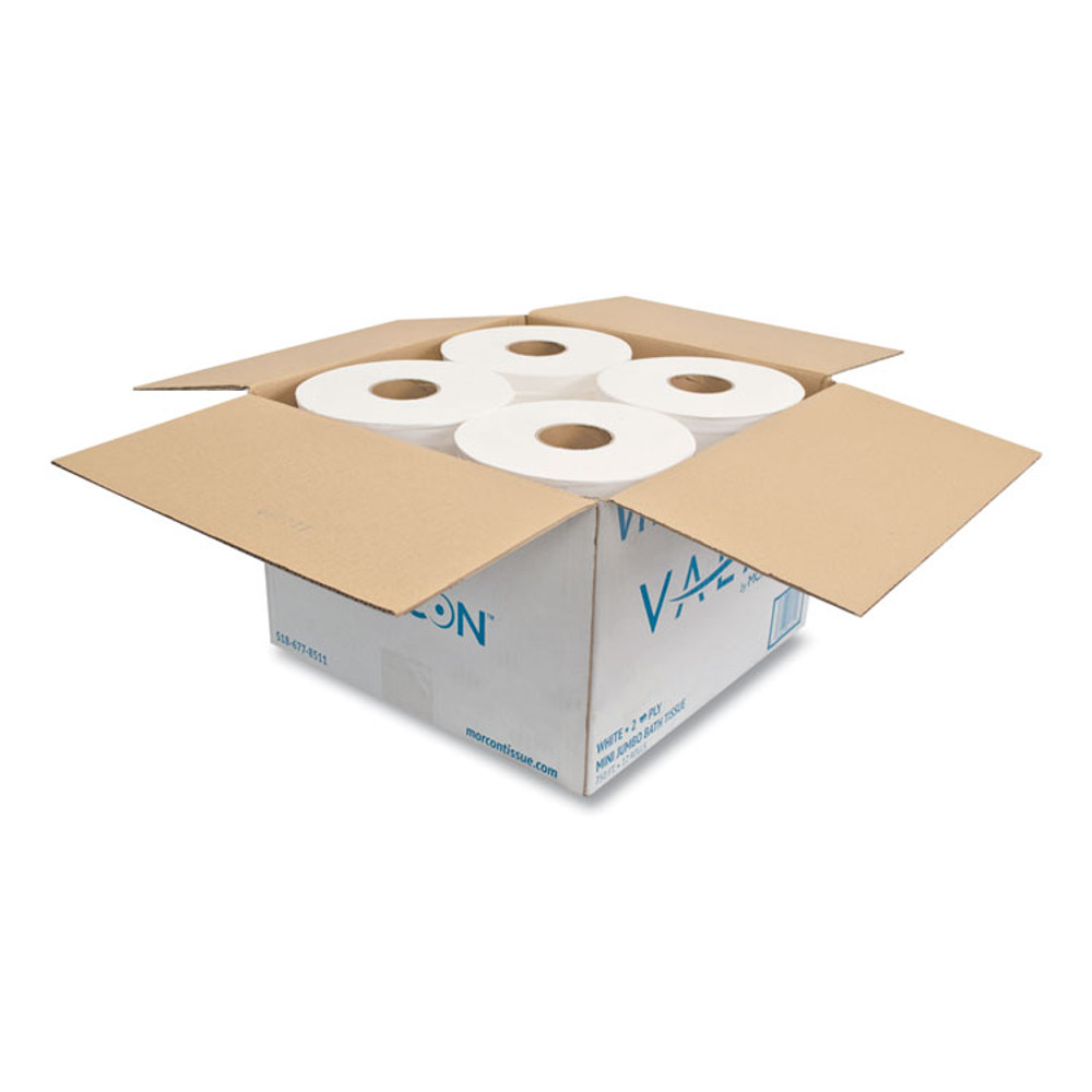 MORCON Tissue VT110 Valay Mini Jumbo Bath Tissue, Septic Safe, 2-Ply, 3.25" x 750 ft, White, 12 Rolls/Carton