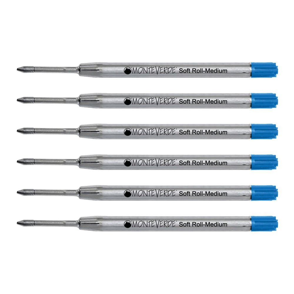 YAFA A PEN COMPANY P133TQ Monteverde Soft Roll Parker Style Ballpoint Refills, Medium Point, 0.7 mm, Turquoise, Pack Of 6