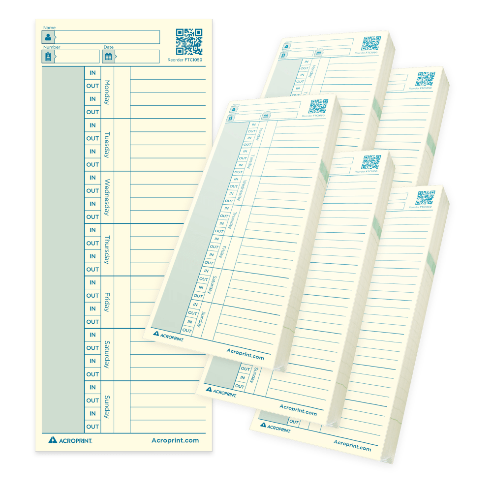 ACROPRINT TIME RECORDER CO. 01-0296-004 Acroprint FTC1250 Time Cards, Set Of 250 Cards