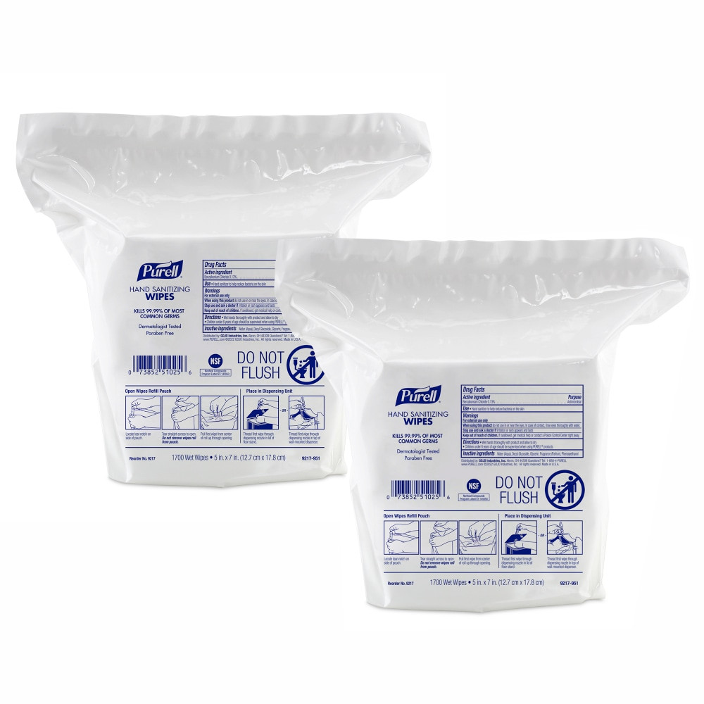GOJO INDUSTRIES INC 9217-02 Purell Hand Sanitizing Wipes, Citrus Scent, 1,700 Wipes Per Bag, Pack Of 2 Bags