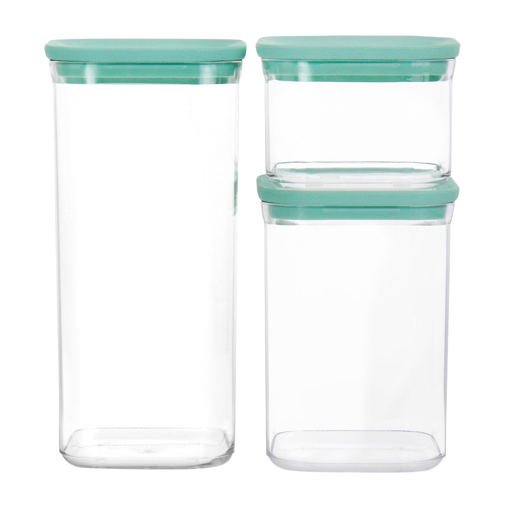 GIBSON OVERSEAS INC. Martha Stewart 995117654M  3-Piece Plastic Stackable Container Set, 9inH x 4-1/4inW x 4-1/4inD, Mint Green