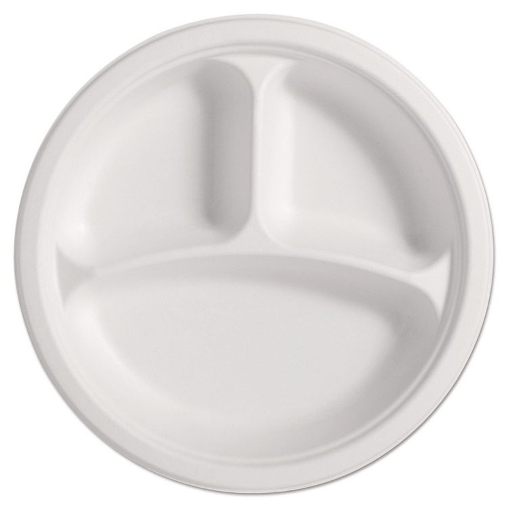 HUHTAMAKI Chinet® 25777CT PaperPro Naturals Molded Fiber Dinnerware, Round Plates, 3-Compartment, 10.25" dia, Natural, 125/Pack, 4 Packs/Carton