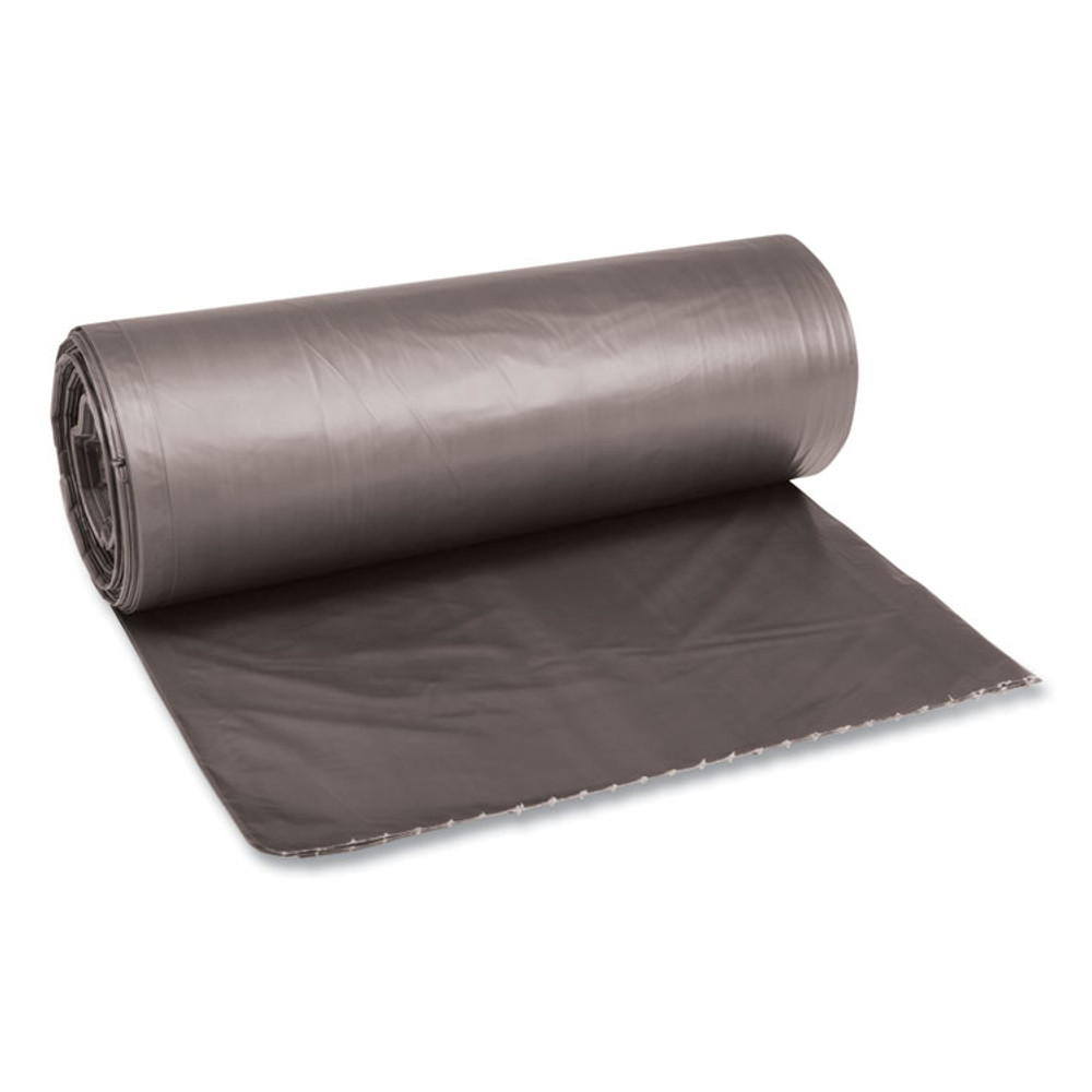 BOARDWALK 528 Low-Density Waste Can Liners, 60 gal, 0.95 mil, 38" x 58", Gray, Perforated Roll, 25 Bags/Roll, 4 Rolls/Carton