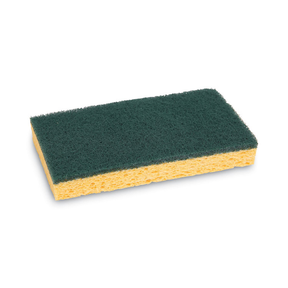 BOARDWALK 174 Medium-Duty Scrubbing Sponge, Individually Wrapped, 3.6 x 6.1, 0.75" Thick, Yellow/Green, 20/Carton